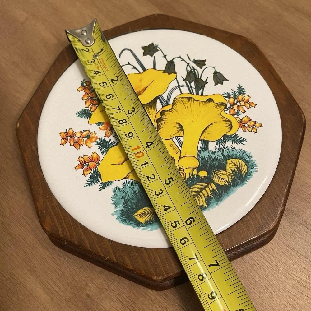 Vintage Retro Chanterelle Mushroom Plaque Wood Ceramic Wall Hanging MCM Groovy